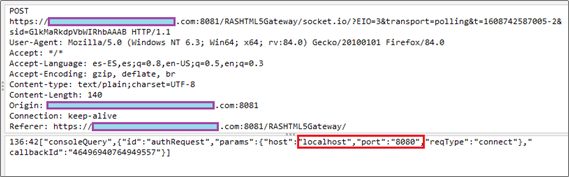 Figura 6. Solicitação HTTP do serviço RAS Secure Gateway para o serviço RAS RD na própria máquina